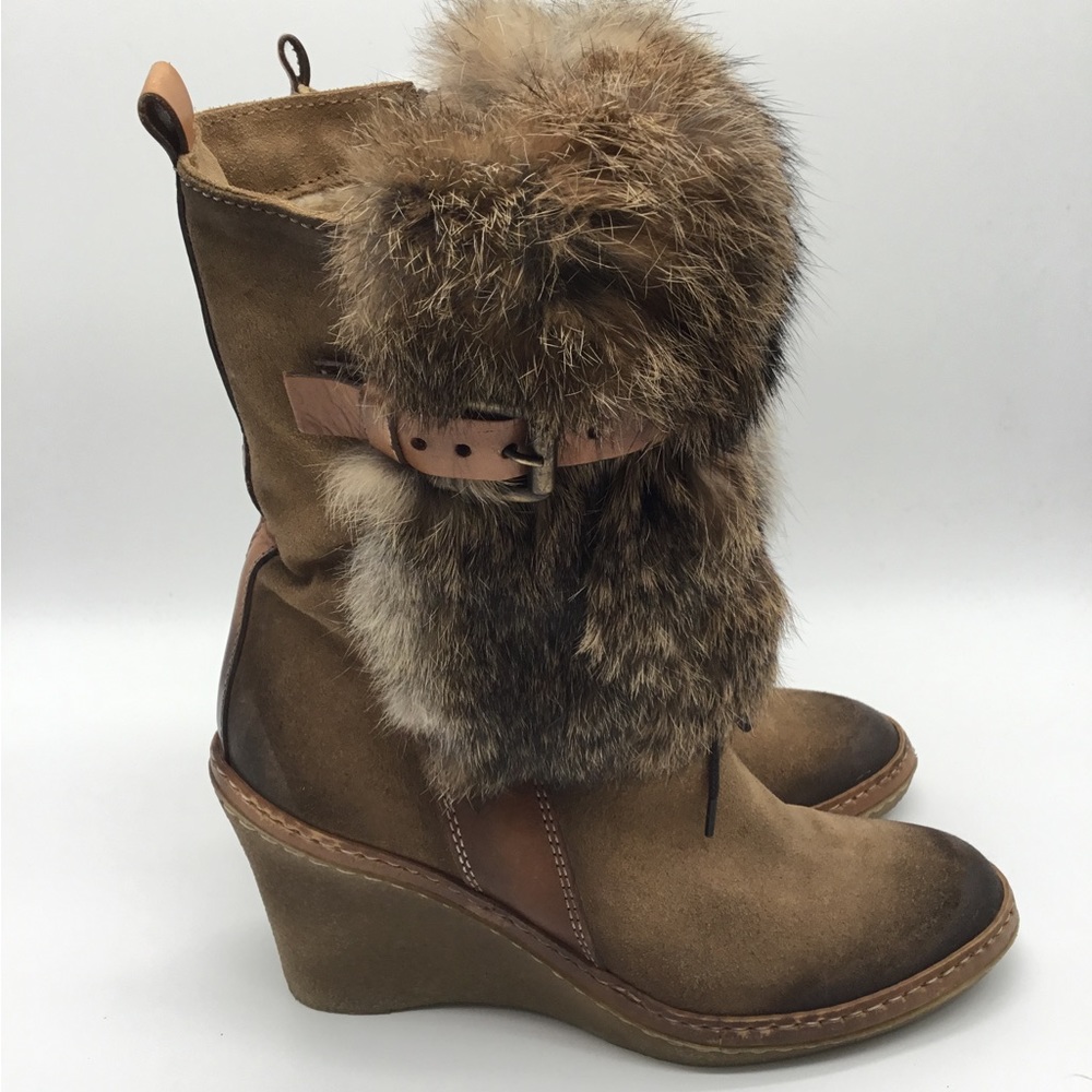 Brown Fur-Trimmed Ankle Boots